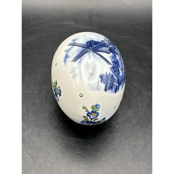 Delft Style Porcelain Blue White Egg from Lancaster PA Windmills Flowers - Picture 6 of 9